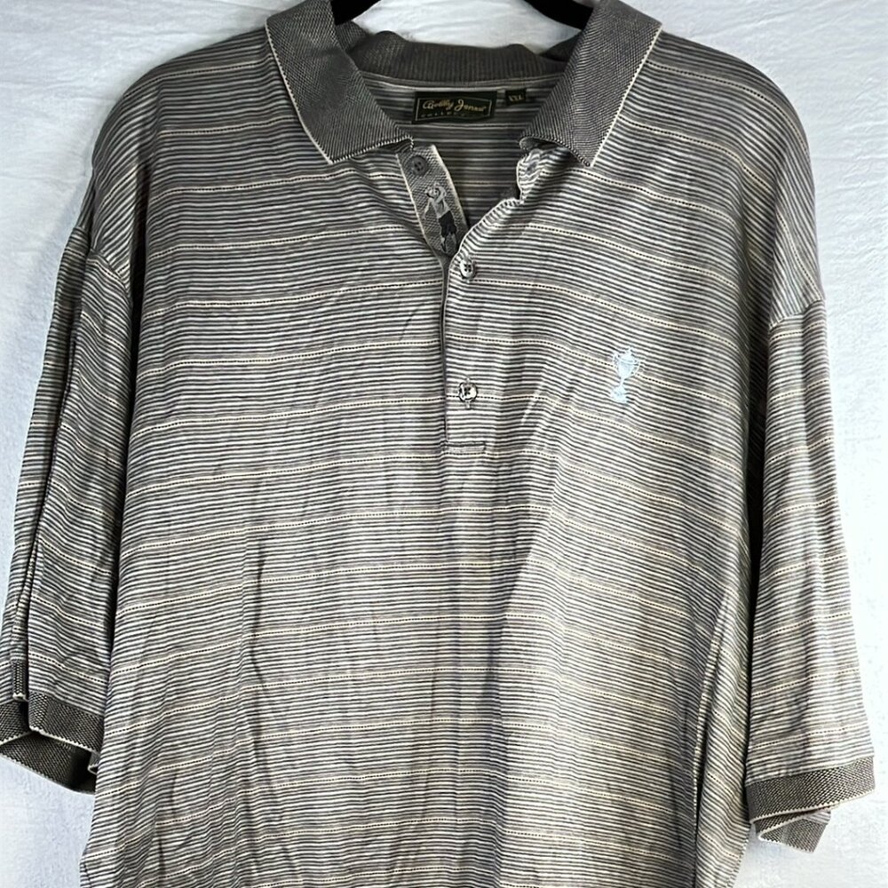 Bobby Jones Collection XXL Black & White Stripe Polo Golf Club Logo Father's Day